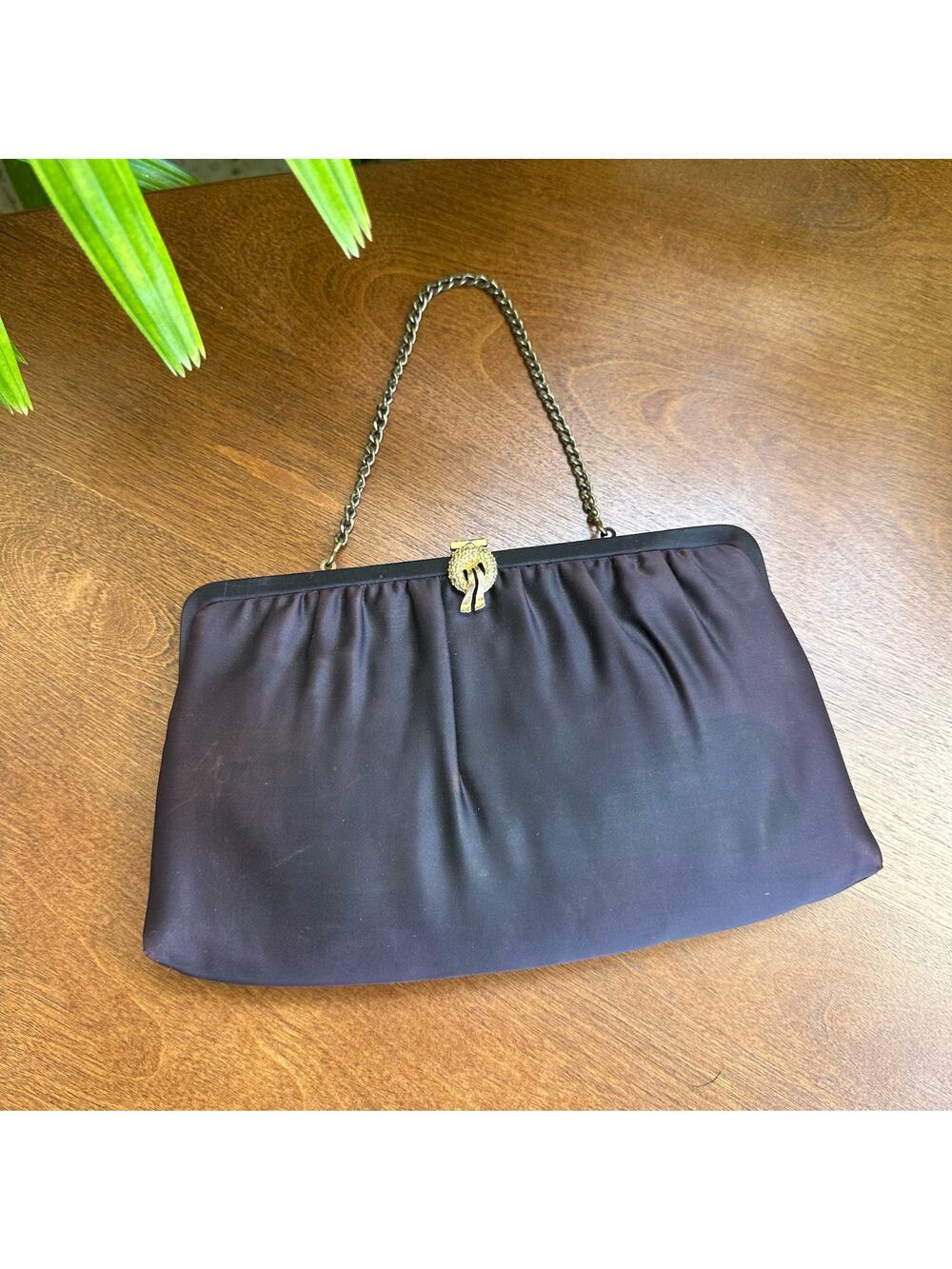 Vintage 1960s Womens Black Purple Convertible Handbag Clutch